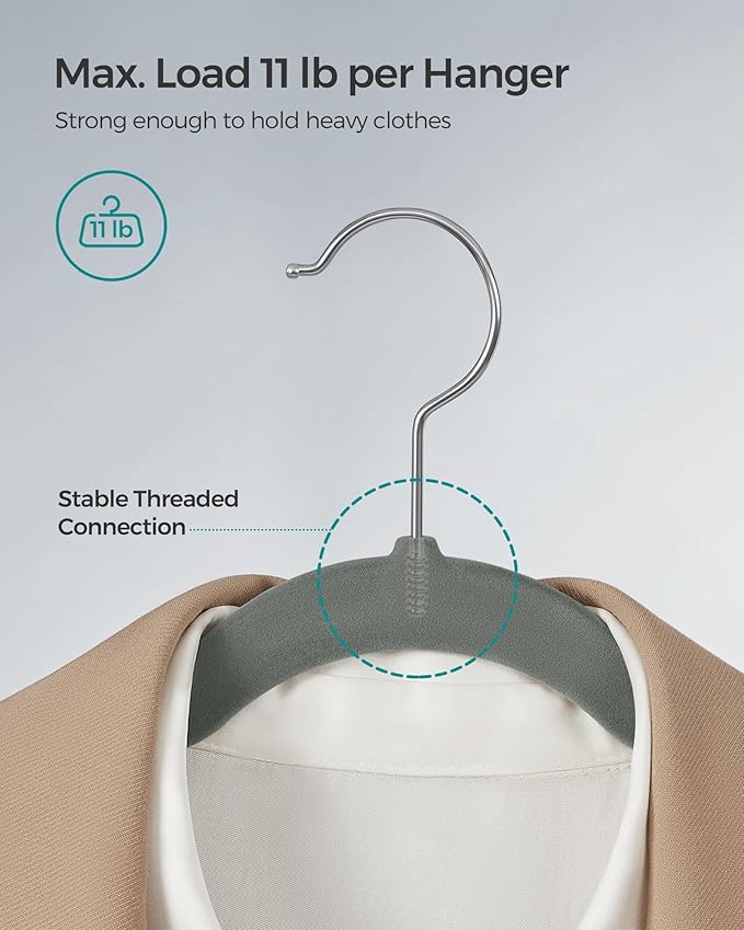SONGMICS Velvet Hangers 30 Pack, Non-Slip Clothes Hangers with Shoulder Notches, Pants Bar, 360° Swivel Hook, Space-Saving, for Closet, Gray UCRF029V03