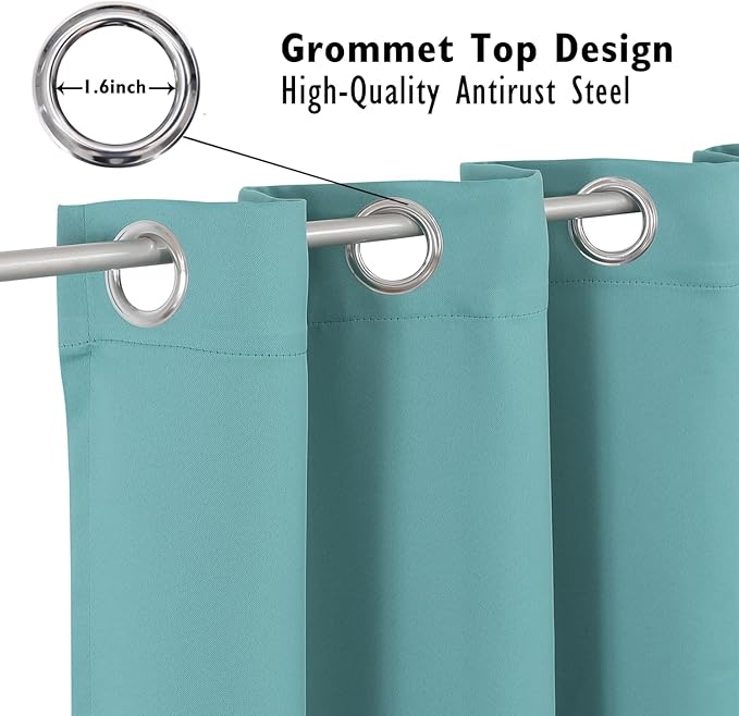 ChrisDowa Blackout Curtains 54 inches Long for Bedroom - Grommet Thermal Insulated Room Darkening Curtains for Living Room (1 Panel, Aqua, 52 x 54 Inch)