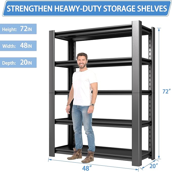 Nexvrtau 5-Tier Heavy Duty Garage Shelving Unit, 3000 LBS Capacity Metal Storage Rack 72" H x 48" W x 20" D, Adjustable Steel Shelves for Garage, Warehouse, Basement, Pantry, Workshop.2 Pack