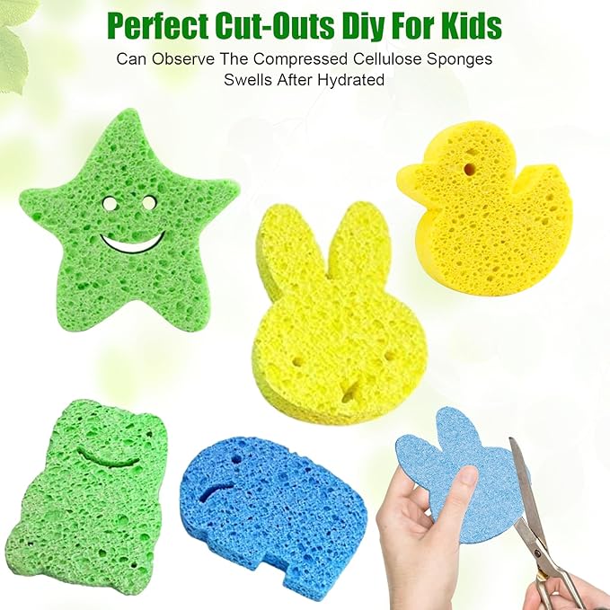 VUKOKU 12 PCS Kitchen Sponges, Natural Compressed Cellulose Sponges, Non-Scratch Reusable Sponges for Kitchen Dish Washing, Scrub Sponge for Cleaning, Bathroom, Cars, Cut-Outs DIY