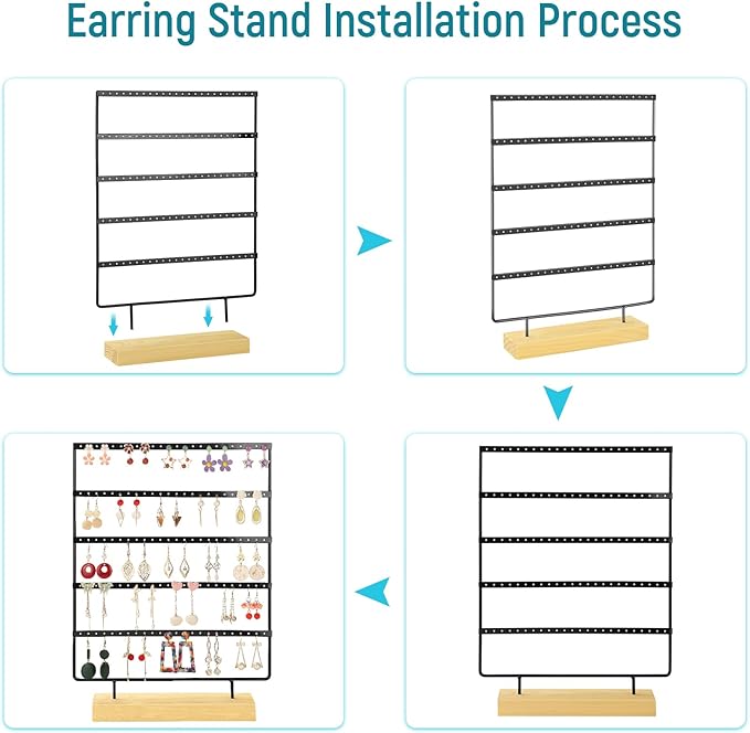 5 Tier 120 Hole Earring Holder Organizer, Rust Proof Metal and Wooden Base Jewelry Organizers and Storage for 60 Pairs of Earrings, Suitable for Home Storage and Sales Display