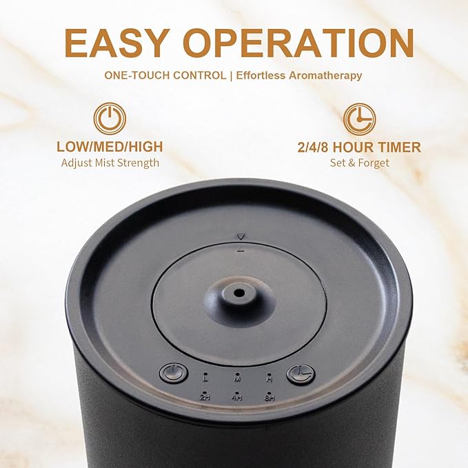 Waterless Essential Oil Diffuser - Cold-Air Scent Machine for Large Rooms up to 1000 sq ft, Home, Office, Hotel, Spa (Matte Black)