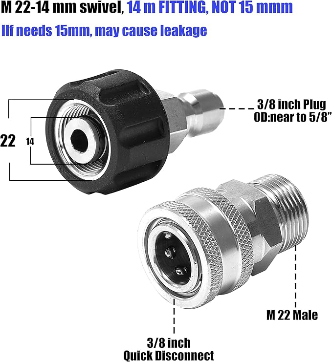 M MINGLE Ultimate Pressure Washer Adapter Set, Stainless Steel Quick Disconnect Kit, M22 Swivel to 3/8 Inch Quick Connect, 3/4 Inch to Quick Release, 8-Pack