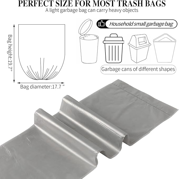 5 Rolls Small Trash Bags - 200 Counts Durable 4 Gallon Small Garbage Bags for home office kitchen Bathroom Bedroom Trash Can liners（Silver）