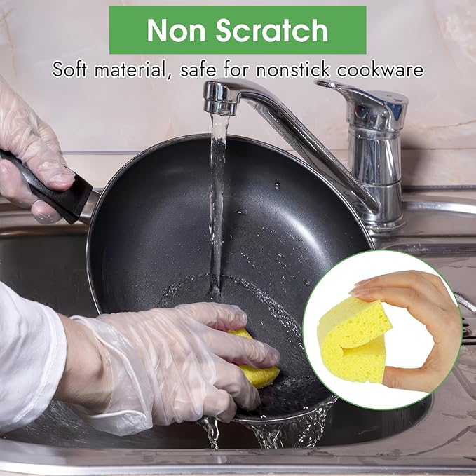 MOWPOG 12 PCS Dish Sponges Kitchen, Non Scratch Cleaning Sponge for Non Stick Cookware, Natural Compressed Cellulose Wash Scrub for Household Bathroom, Soft Washing Scrubbers (Yellow)