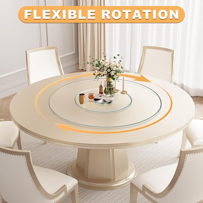 35" Tempered Glass Lazy Susan Turntable - Round Rotating Serving Tray for Dining Table, Kitchen, Party - Heat-Resistant, Silent Spinner, Modern Design