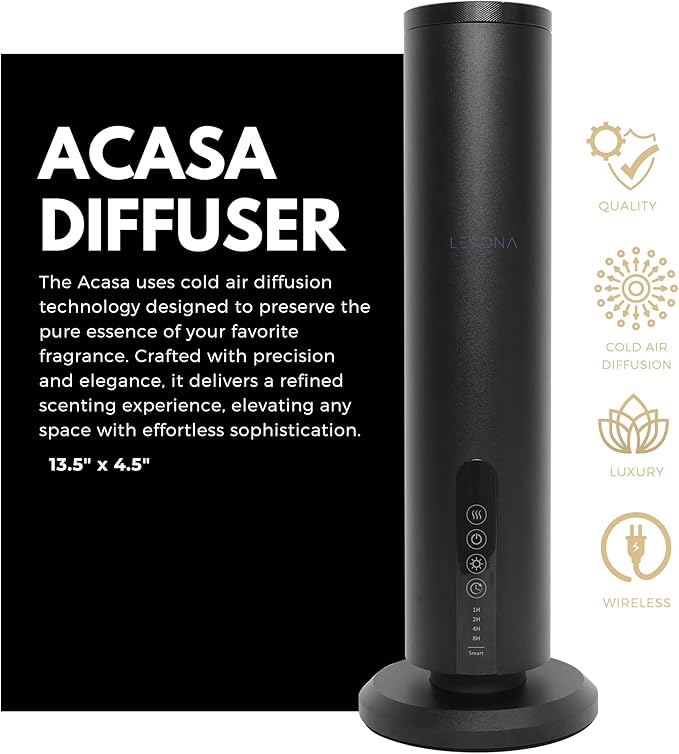 Levona Scent Essential Oil Diffuser - Cold Air Diffuser, Waterless Plug-in Aroma with Night Light, App Controlled - for Home, Office & Hotel - Covers 1000 sq ft - Acasa 1000, Black (Oil Not Included)