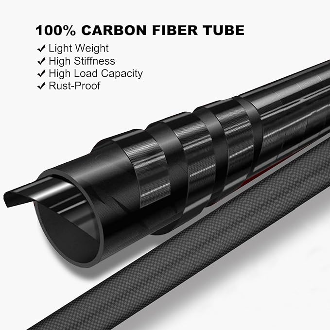 Carbon Fiber Pool Pole, Professional 15 FT Telescoping Swimming Pool Cleaning Pole 4.6 to 15 FT, Ultra-Lightweight 4-Section Adjustable Skimmer Pole for Nets, Brushes, Vacuums – Rustproof