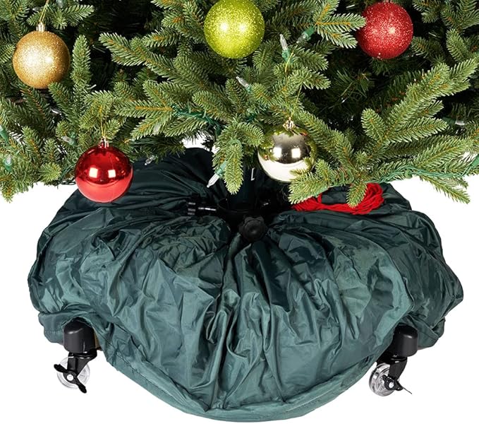 [Upright Tree Storage Bag] - 9 Foot Christmas Tree Storage Bag for Fully Decorated Artificial Trees up to 9 Feet Tall - Keep Your Fake Tree Assembled with Ornaments | Includes Rolling Tree Stand