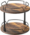 KLM 12" Wood Lazy Susan, Rotating Spice Rack, 2 Tier Spice Turntable Organizer, Industrial Turntable Spice Holder, for Kitchen Countertop and Cabinet, Compact and Versatile, Rustic Brown