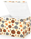 Bolaz Storage Bins with Lids and Handles,Pumpkin Maple Leaf Pattern Storage Box Basket with Cover Collapsible Organizer Containers for Home Closet, Shelves
