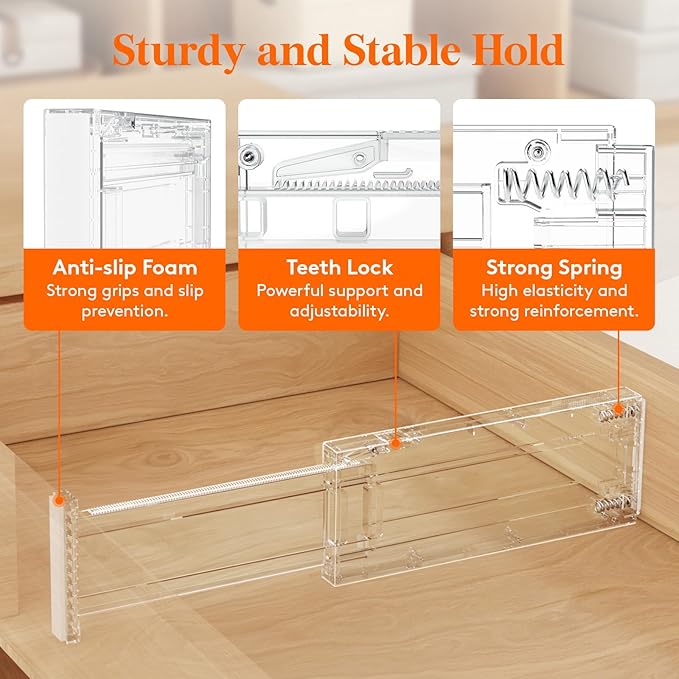 Lifewit Clear Drawer Dividers Adjustable Clothes Drawer Organizers, Expandable Drawer Separators, 5 Pack, 4" High/11-17 Long