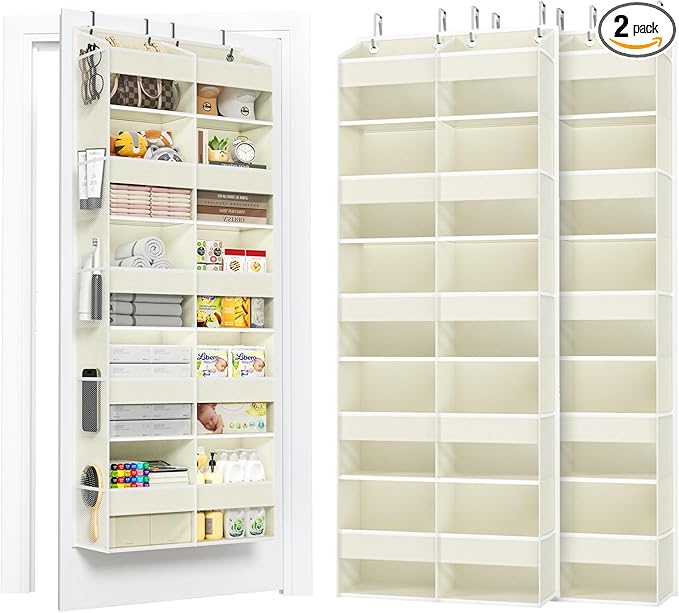 PureSpace 2 Pack 5-Tier Over The Door Organizer with 10 Side Mesh Pockets & Clear Windows, 80 lb Weight Capacity Hanging Storage for Bedroom, Nursery, Kitchen, Organize Toys, Shoes, Diapers