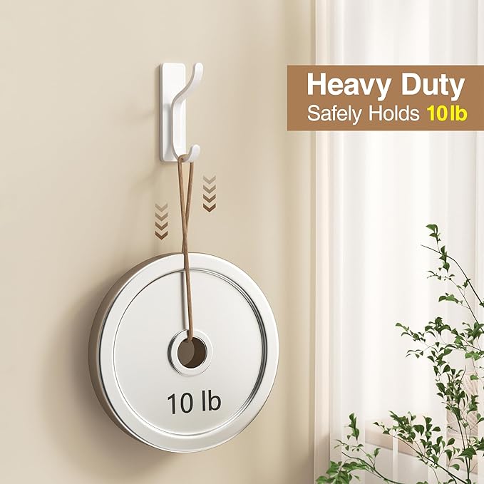 pickpiff Adhesive Wall Coat Hooks - Heavy Duty Stick-On Door Hanger, Metal Hook for Hanging Towel,Purse, Robe, Backpack, Jacket, Clothes - for Bathroom,Dorm, Closet, Kitchen - White, 6 Pack