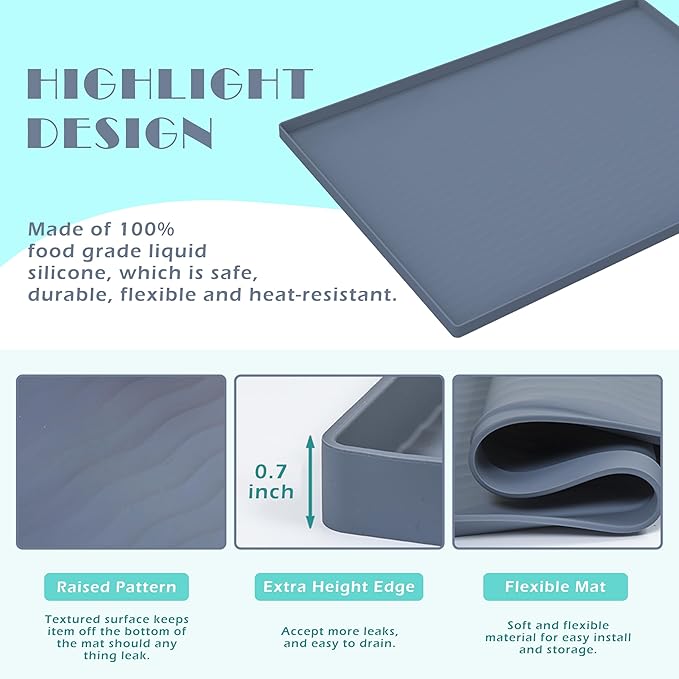 URMONA Waterproof Silicone Under Sink Mat 37'' x 22'' Shelf Liner for Kitchen and Bathroom, Cabinet and Counter Protector, Storage and Organizers, Litter Mat, Pet Cat Puppy Essentials(Black)