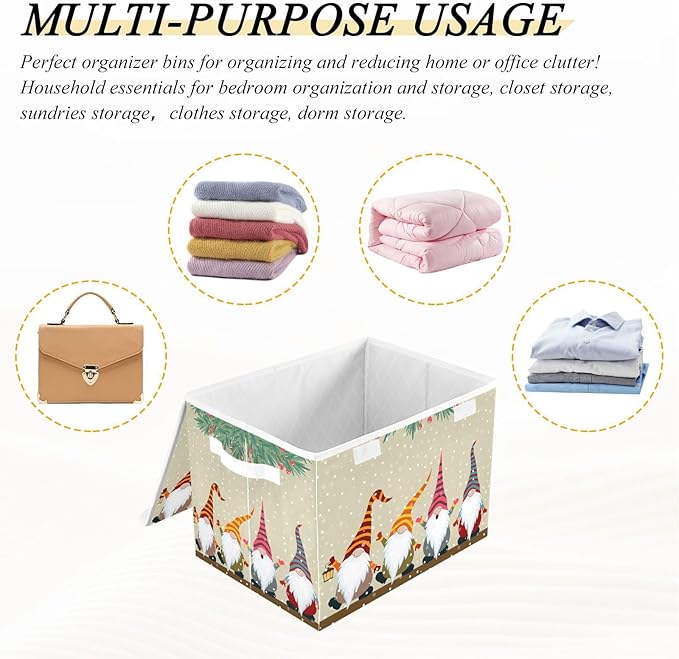 Christmas Baskets Collapsible Storage Bins with Lids, Christmas Card with Gnomes Storage Boxes Clothes Baskets for Organizing