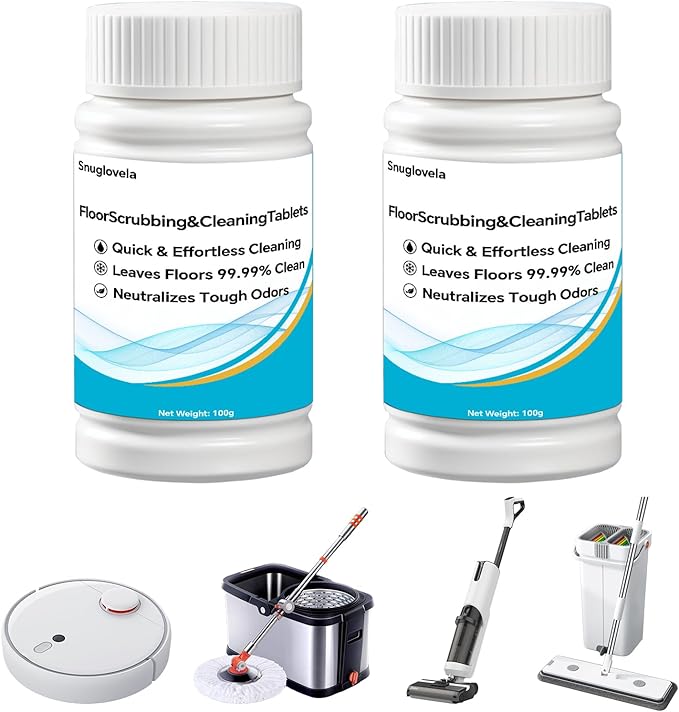 Snuglovela Powerful Floor Cleaning Tablets (200 PCS) - 2 Bottle Floor Deep Cleaner Dissolves Fast for Streak-Free Shine on Hardwood, Tile, Marble | Safe for Pets & Robots/Tineco