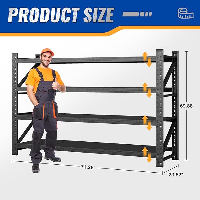 BYNSOE 71" W Storage Shelves 5000lbs Garage Metal Shelving Heavy Duty Garage Shelves Adjustable Storage Shelves for Industrial, Factory,71" W X 24" D X 69" H