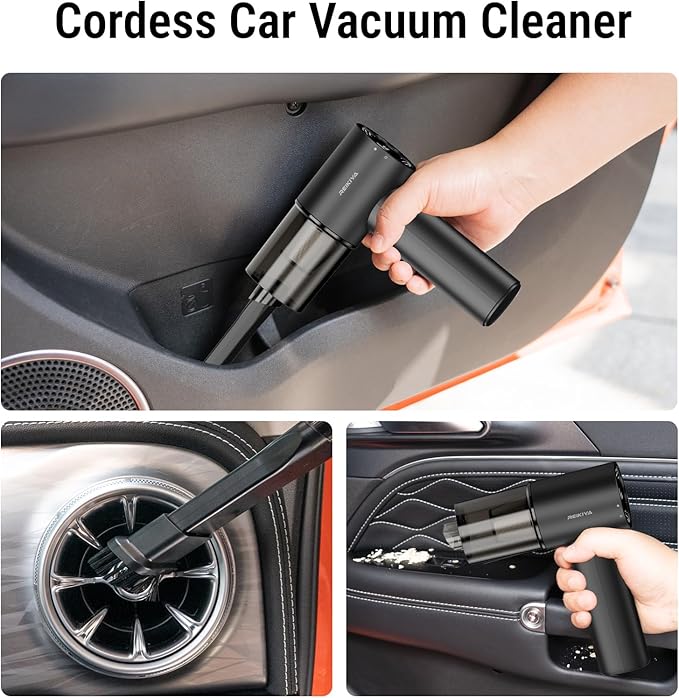 REIKIYA Car Vacuum Cleaner Portable Cordless 14000PA Compressed Air Duster 150000RPM Blower for Keyboard Computer Cleaning with LED Light& 7800mAh Battery, Inflator Pump for Balls Inflatable Mattress