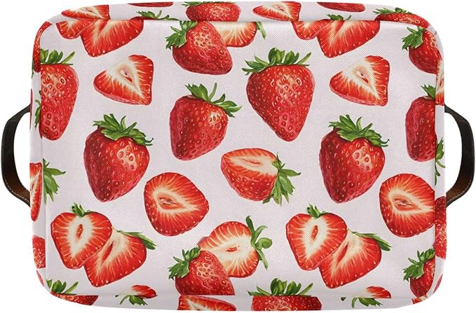 ALAZA Red Strawberry White Foldable Storage Box Storage Basket Organizer Bins with Handles for Shelf Closet Living Room Bedroom Home Office 1 Pack