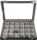 Stratalife Earring Organizer Velvet Jewelry Organizer Box 24 Grid Earring Tray Jewelry Display Jewelry Storage Jewelry Trays For Drawers Jewelry Display Case With Clasp (Gray Black)