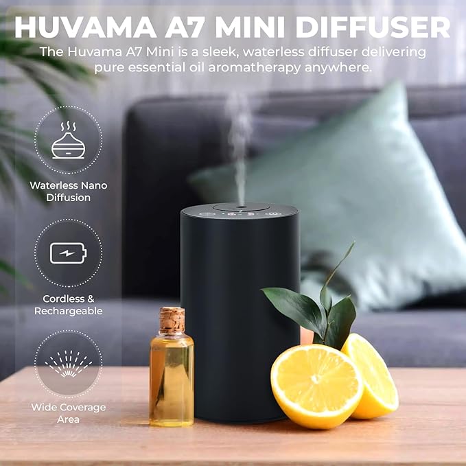 Waterless Essential Oil Diffuser – Aromatherapy Scent Diffusers for Home, Office, Hotel, Bedroom – Modern and Elegant Mini Fragrance Diffuser – Cordless and Portable with Digital Display(Black)