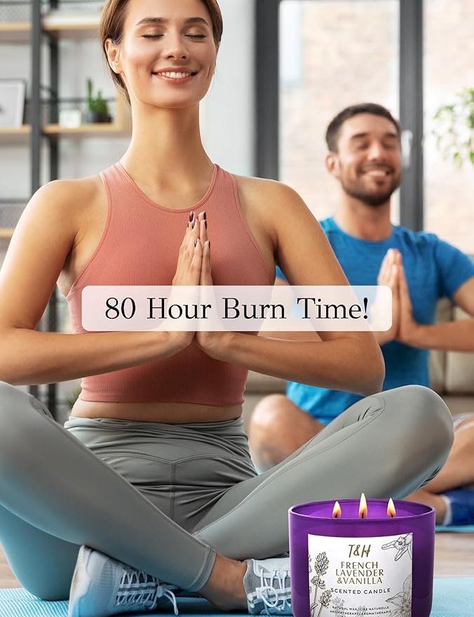Lavender Vanilla Aromatherapy Candle 3 Wick | Scented Candles for Home | 15.8 oz Large Soy Candle | Relaxing Candles with Long Lasting Fragrance | Decorative Candle Gift for Women