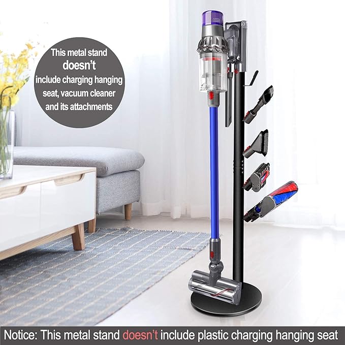 Storage Stand Holder Compatible with V15 Detect, V11 V10 V8 V7 V6 Cordless Vacuum Cleaners and Accessary, Floor Docking Station Metal Organizer Bracket with 5 Hooks, Black