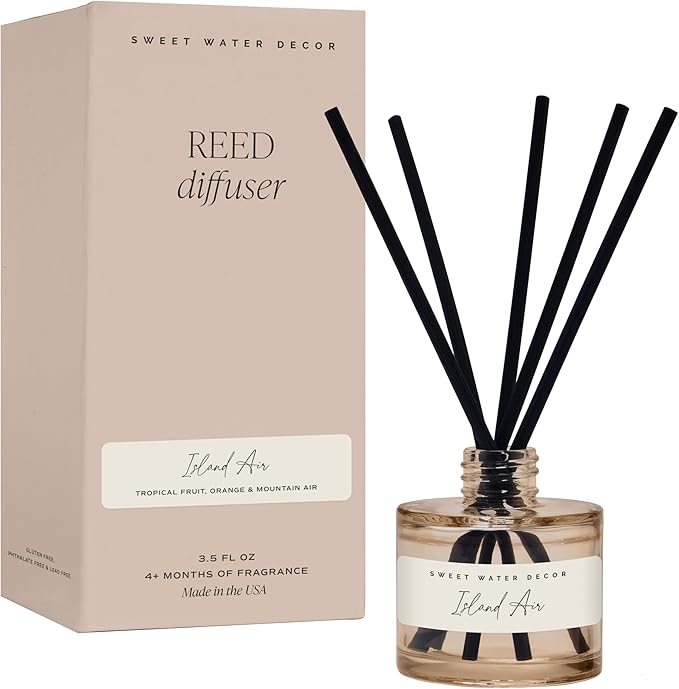Sweet Water Decor Island Air Reed Diffuser – Room Decor Aesthetic with Long-Lasting Premium Fragrance of Tropical Fruits, Sugared Oranges, Lemons, Limes for 4 Months – Ideal for Home Decor