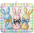 Wnoesat Easter Drying Mat for Kitchen Counter - 16x18 In, Multi-color (Buffalo Plaid), Microfiber & Composite Sponge, Cute Bunny Pattern, Absorbent Dish Drainer Mat