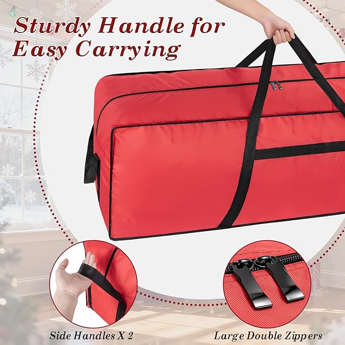 9 ft Christmas Tree Storage Bag, Heavy Duty Christmas Tree Bag with Reinforced Handles and Dual Zippers Wide Opening, Large Capacity fits for Artificial Christmas Tree (Red, 9ft)
