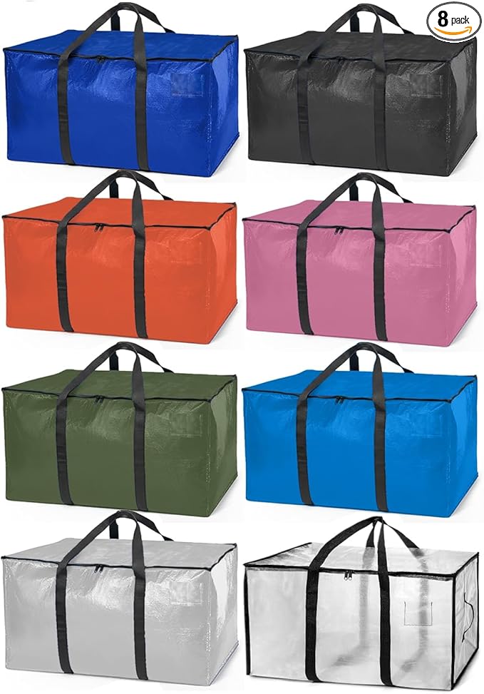 ClearSpace Heavy Duty Moving Bags or Storage Bags – Storage Bins with Lids, Large Moving Boxes with Backpack Straps & Zippers,– Packing Box & Moving Supplies for College Dorm, 8 Pack