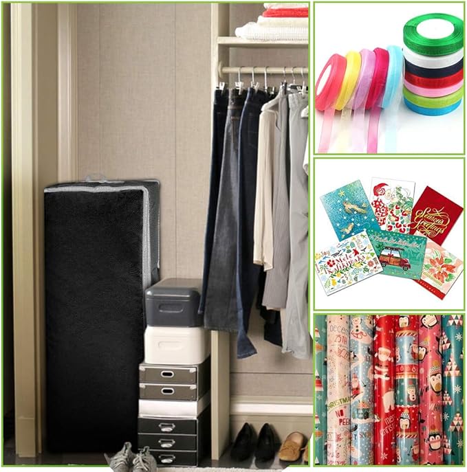 Primode Wrapping Paper Storage Container | Gift Wrap Organizer Under Bed | 41”x14”x6” | Box Holder for 18-24 Rolls Up to 40” | 600D Oxford Material | Pockets for Ribbon, Bows, and Accessories (Black)