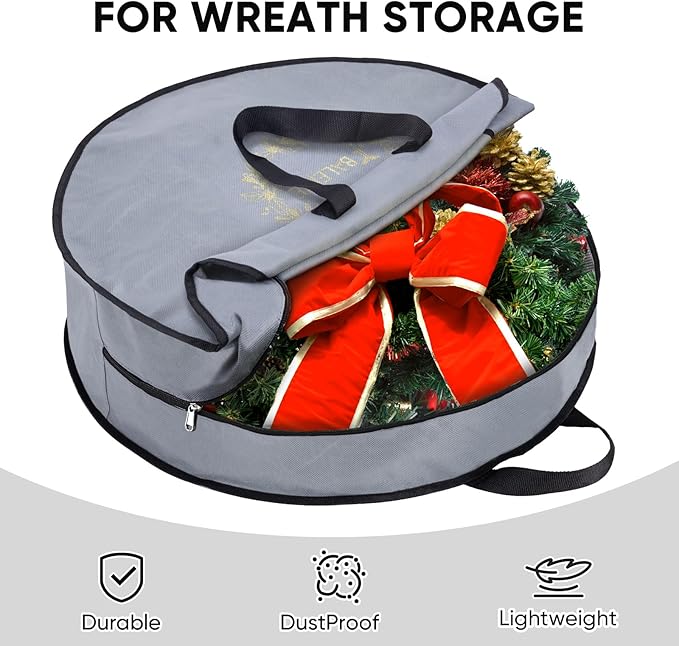 BALEINE 2 Pack Wreath Storage Container, Christmas Wreath Storage Bag with Reinforced Handle for Holiday Xmas (Red, 36"X8")