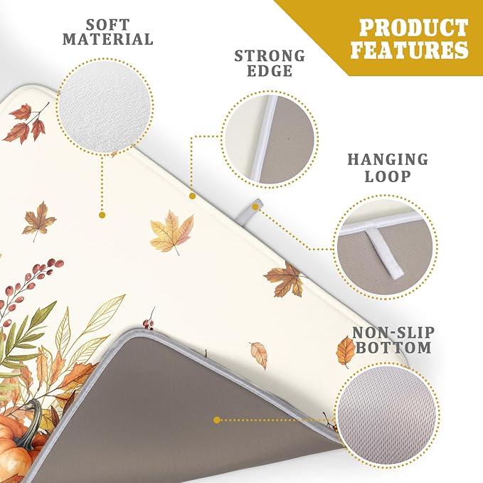 ABSOP Fall Dish Drying Mat for Kitchen Counter 18 x 24 Inch Orange Pumpkin Drying Mat Absorbent Reversible Microfiber Mats for Thanksgiving Decoration Dish Rack Pad Drainer Mat for Coffee Bar