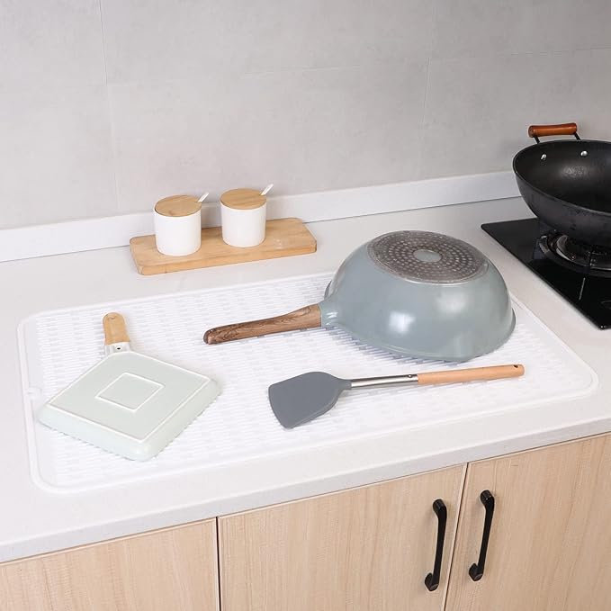 MicoYang Silicone Dish Drying Mat for Multiple Usage,Easy clean,Eco-friendly,Heat-resistant Silicone Mat for Kitchen Counter or Sink,Refrigerator or Drawer Liner White 4XL 32 inches x 18 inches