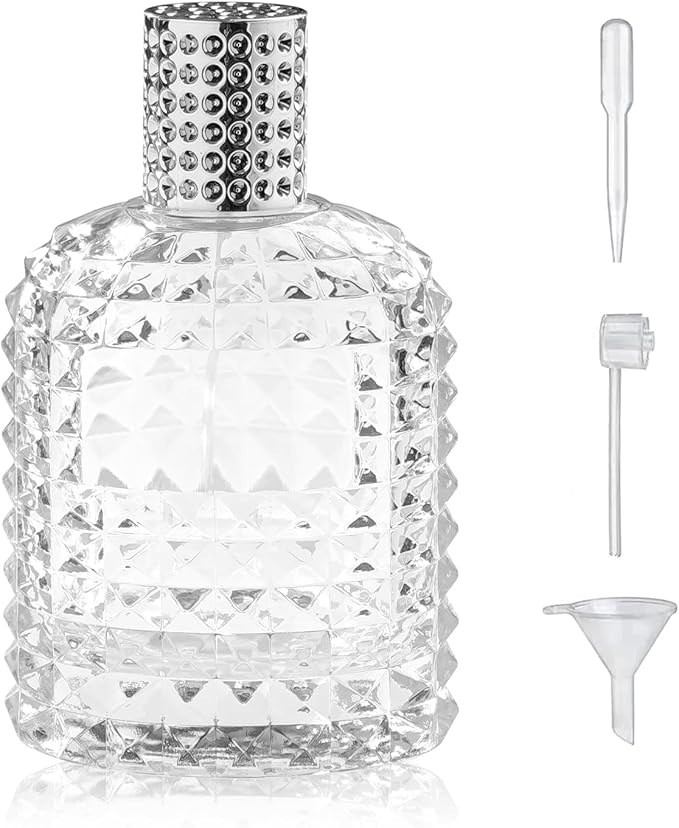 Yerpkefey 100ml/3.4 Oz Glass Spray Bottle Perfume Atomizer,Empty Travel Refillable Perfume Spray Bottle with 3 Kinds of Dispenser (A1)