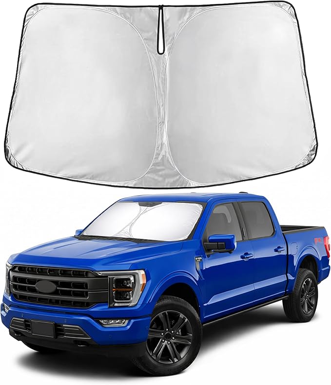 EcoNour Windshield Sunshade for Ford F-150 2021–2026 | Custom Fit Front Window Sun Shade | Blocks Harmful UV Rays & Reduces Heat | Foldable Sun Visor with Storage Pouch