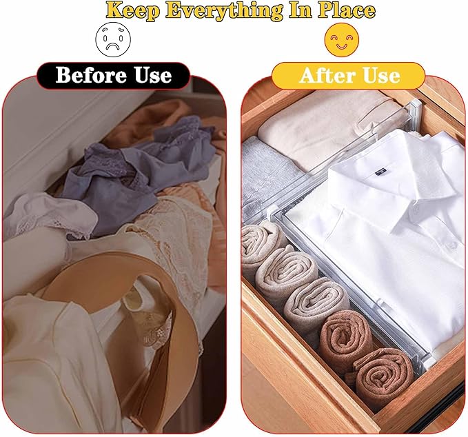 4 Pack Drawer Dividers for Clothes, 3.15" High 11.34"-19.69" Adjustable Expandable Dresser Drawer Organizer, Clear Plastic Separators for Dresser, Baby Clothing, Underwear