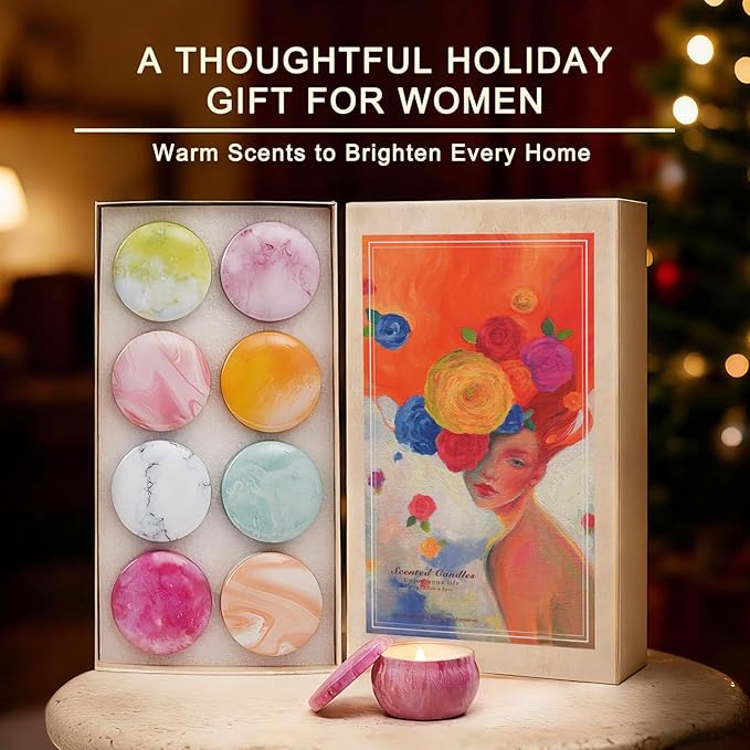 Candles, 8 Pack Artistic Floral & Fruity Candle Gift Set for Women, Paris-Inspired Oil Painting Gift Box, Scented Soy Wax Aromatherapy Candles, Beautiful Valentines Holiday Gifts for Cozy Home Décor
