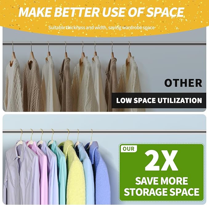 Jiang&Rong Premium Clear Acrylic Hangers with Gold Glitter – 50 Pack Crystal Plastic Coat Hangers, Thin Space Saving Hangers for Clothes, Dress, Blouse & Pants