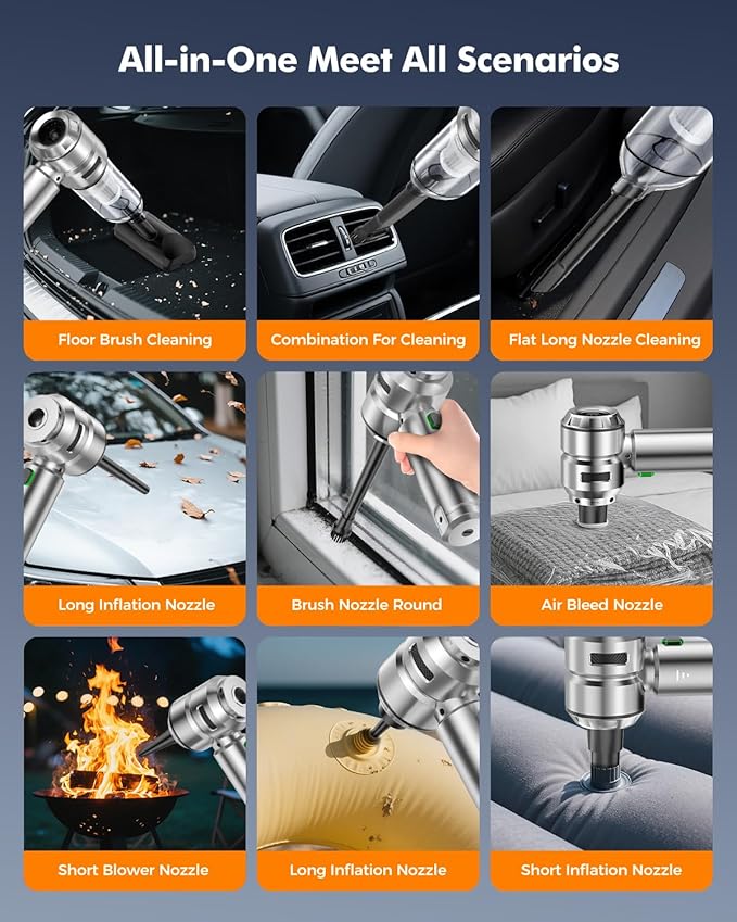 VNOST Car Vacuum,3 Suction Modes,Portable Mini Cordless Cleaner with 24000pa Suction Power,Type-C Charge,Handheld Vacuum for Home,Car,Birthday Gifts for Men Dad Husband (Starlight Bright Silver)