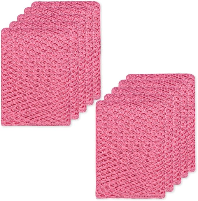 Basic Dish Wash Net (10Pcs) - All Purpose, Non-Scratch, Heavy Duty Dish Scrubbers for Cleaning Dishes, Pots and Pans Color Pink (Pink 10 Pcs)