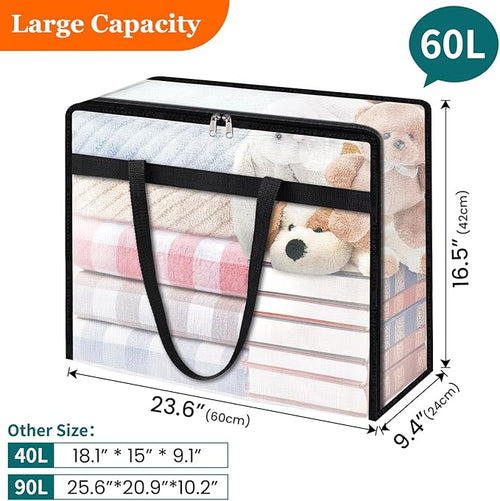 8 Pack Clear Storage Bags for Comforter, Clothes & Bedding, Plastic Blanket Storage with Zipper and Handle, Moving Bags, Closet Organizer and Under-Bed Storage (60L)