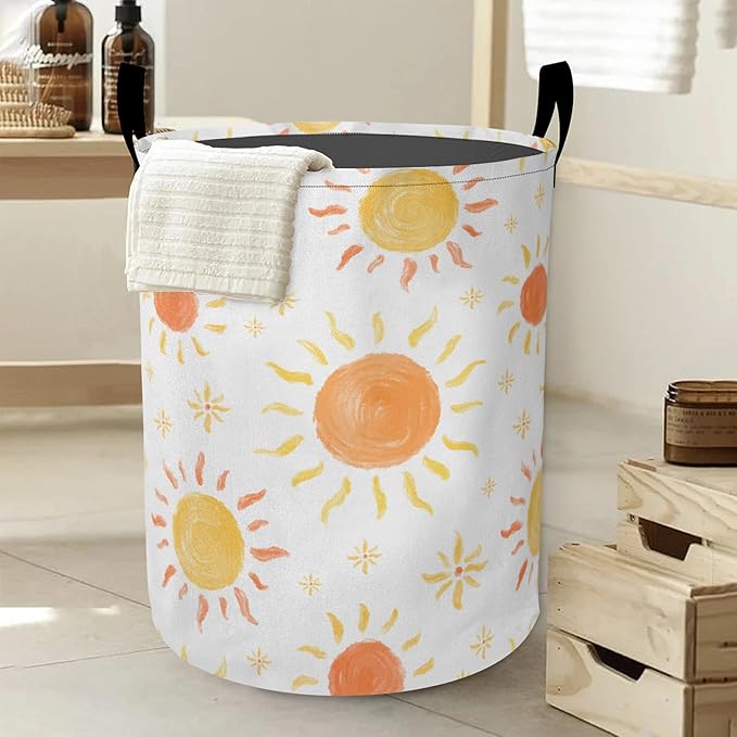 Boho Sun Laundry Hamper Large Canvas Fabric Lightweight Storage Basket/Dirty Clothes Collapsible Waterproof for College Dorms, Boys and Girls Bedroom,Bathroom