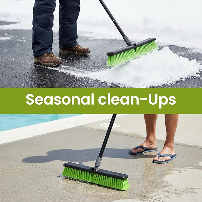 3 Pack 18” Push Broom Outdoor Heavy Duty, Garage Shop Broom with 59.5" Long Bandle for Cleaning Outdoor or Indoor Tile, Garage, Shop, Deck, Concrete, Wood, Stone, Patio Floor, with Soft Bristles