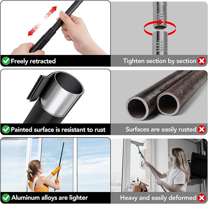 Shower Squeegee with Long Handle, 15-51" Telescopic Squeegee for Window Cleaning, Window Squeegee for Glass Doors, Extendable Window Cleaner Tool for Tile Walls, Sliding Door, Floor, Car Windshield-GD