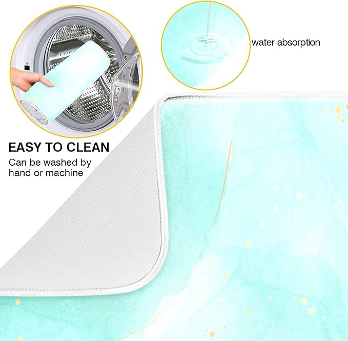 Turquoise Marble Dish Drying Mat for Kitchen Countertop 16x18 Aqua Tie Dye Small Drying Mat Reusable Quick Dry Dish Sink Mats Easy Clean Decorative Essentials