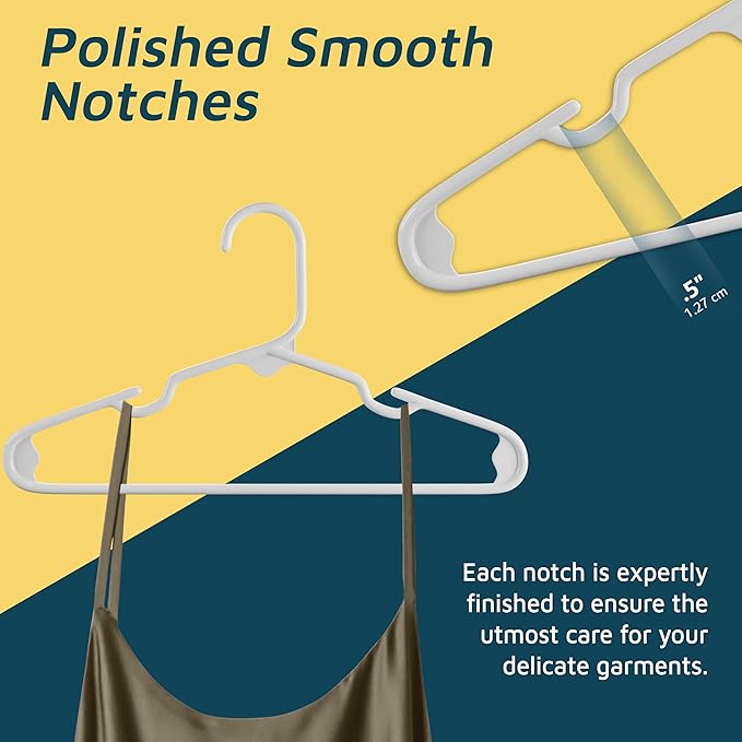 Lifemaster Plastic Kids Clothes Hanger – Children Clothes Hanger with Shoulder Notch, 11.6 Inch Space-Saving Closet Organizer for Baby, Toddler, and Kids Clothing, Hold Up to 5 lbs, Pack of 20, White