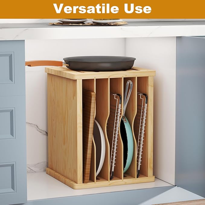 bimiti Wooden Cabinet Tray Dividers, 6 Tier Vertical Tray Divider Organizer for Pot Pans Baking Tray Cutting Board, Kitchen Cabinet Storage Organizer